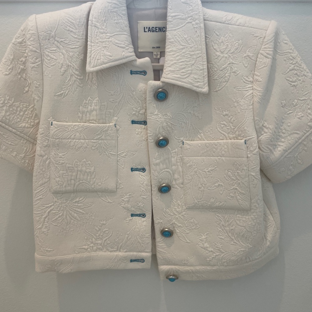 L'AGENCE Cream women’s Jacket with Blue Accents 6